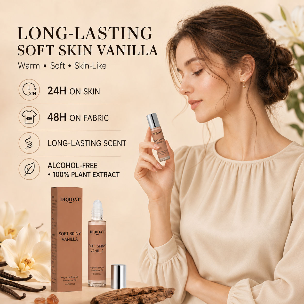 Vanilla Perfume Oil - 여성용 롤온 향수 오일, 부드러운 바닐라